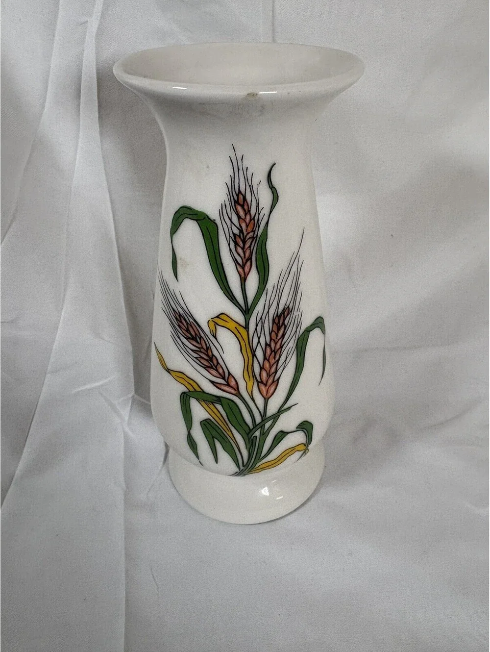 Vintage  Vase With Wheat Design 7 1/2” SMALL CHIP ON RIM SEE PICS